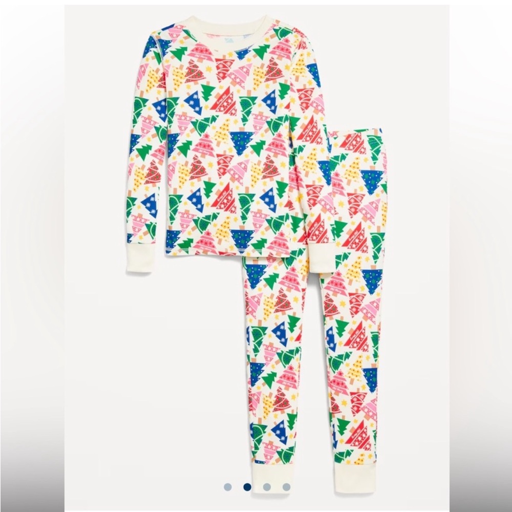 NWT Old Navy Rainbow Christmas Trees Gender-Neutral Graphic Snug-Fit Pajama Set